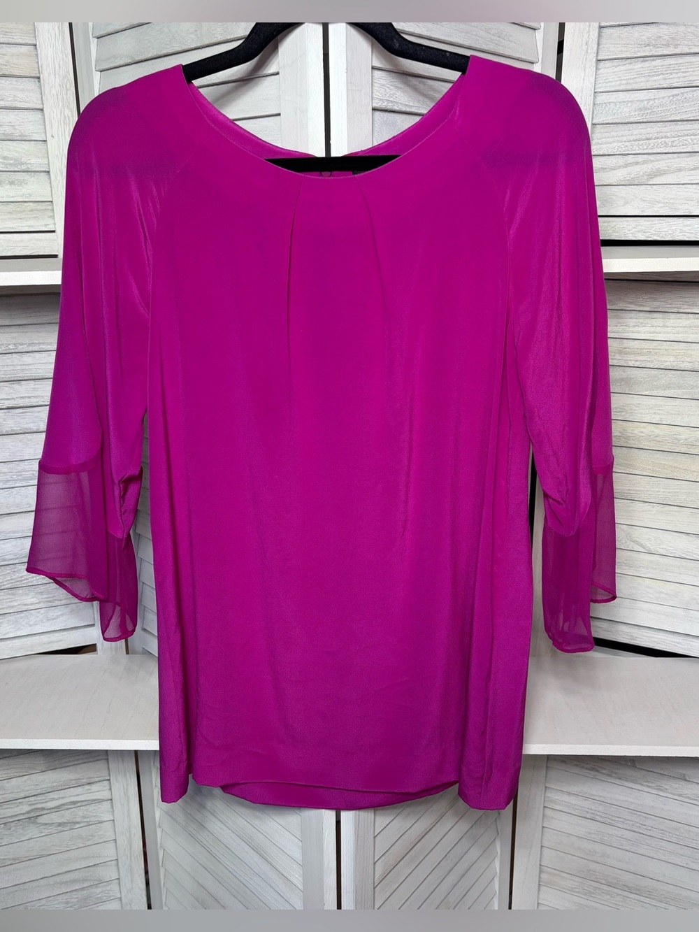 Antonio Melani 100% Silk Fuchsia Tunic Blouse Small Bell Sleeve